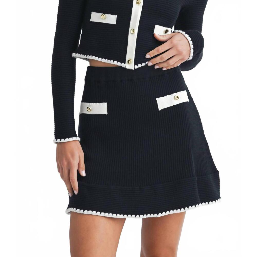 NEW ENDLESS BLU. contrast ribbed knit mini skirt in black/off white